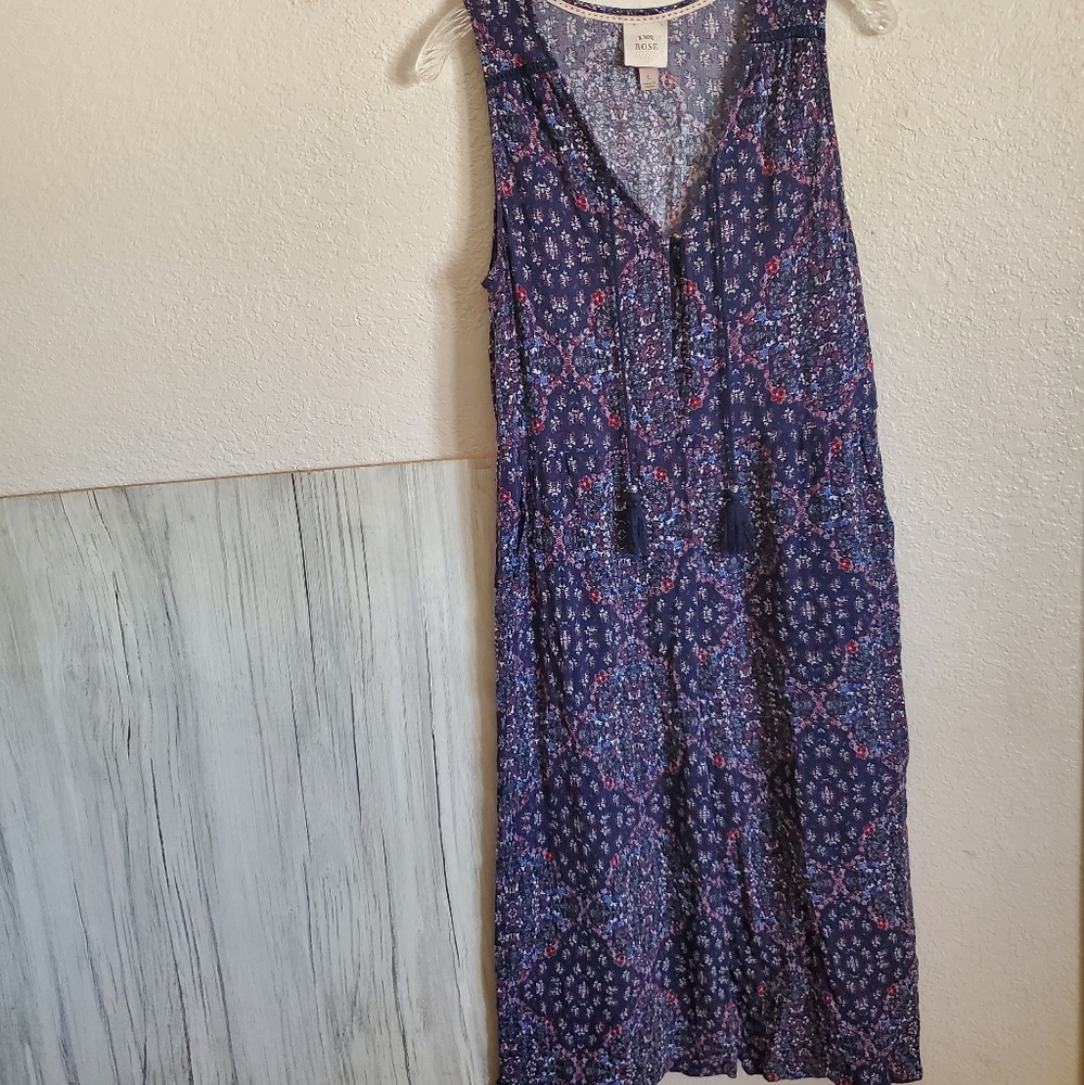 Knox Rose Blue Floral Wide Leg Sleeveless Rayon Jumpsuit Women's Large